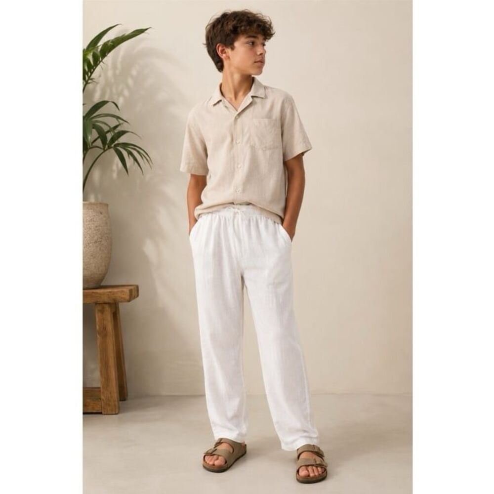H&M Boys Relaxed Fit Linen Cotton Pants White Size 14+